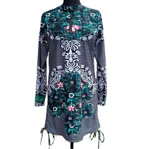 AONIHUA FLORAL LONG SLEEVE RASHGUARD SWIM DRESS OR TOP WITH CINCHING SIDE-TIES